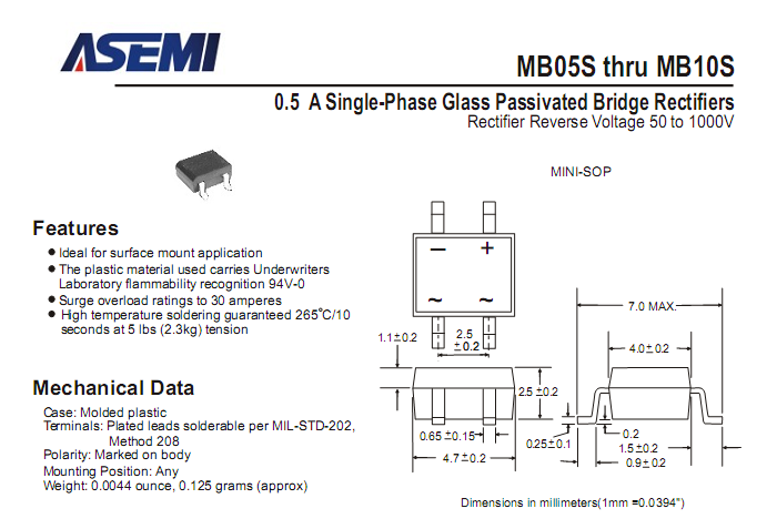 ASEMI品牌MB10S參數規格書