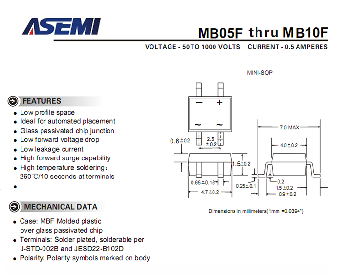 ASEMI品牌MB8F參數規格書