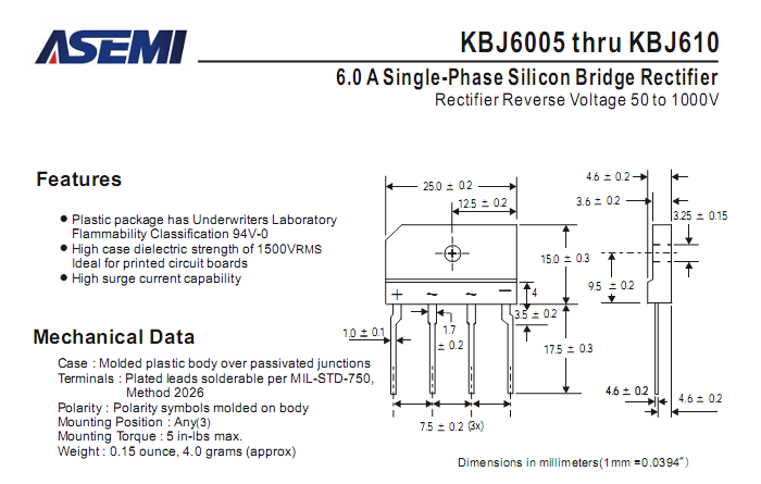 ASEMI整流橋KBJ610中文資料