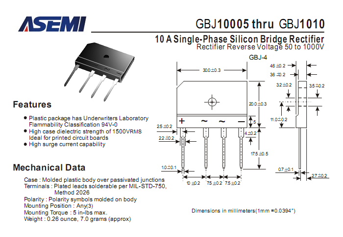ASEMI整流橋GBJ1006中文資料