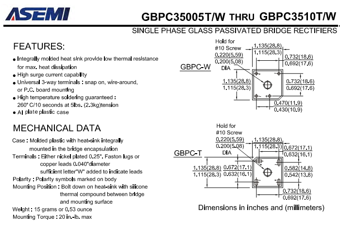 ASEMI品牌GBPC3510中文資料